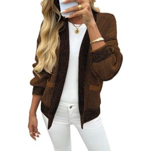 Saodimallsu Womens Open Front Cardigans Long Sleeve Waffle Knit Shawl Collared Fall Trendy Sweater Coats with Pockets(Brown)