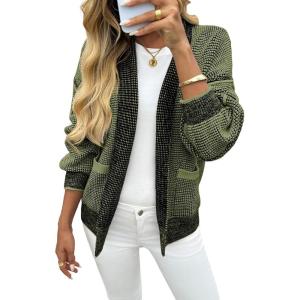 Saodimallsu Womens Open Front Cardigans Long Sleeve Waffle Knit Shawl Collared Fall Trendy Sweater Coats with Pockets(Green)