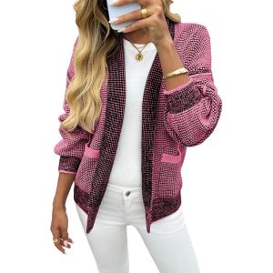 Saodimallsu Womens Open Front Cardigans Long Sleeve Waffle Knit Shawl Collared Fall Trendy Sweater Coats with Pockets(Rose)