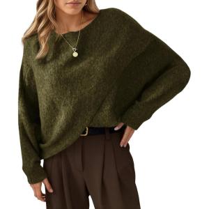 Saodimallsu Womens Oversized Batwing Sweaters Long Sleeve Crew Neck Poncho Slouchy Knit Asymmetrical Pullover Tops(Army Green)