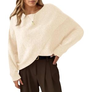 Saodimallsu Womens Oversized Batwing Sweaters Long Sleeve Crew Neck Poncho Slouchy Knit Asymmetrical Pullover Tops(Beige)