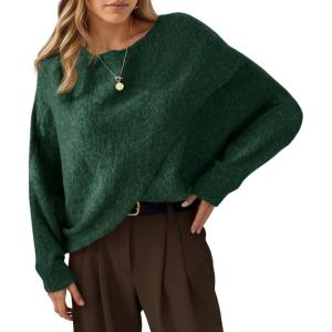 Saodimallsu Womens Oversized Batwing Sweaters Long Sleeve Crew Neck Poncho Slouchy Knit Asymmetrical Pullover Tops(Dark Green)