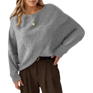 Saodimallsu Womens Oversized Batwing Sweaters Long Sleeve Crew Neck Poncho Slouchy Knit Asymmetrical Pullover Tops(Grey)