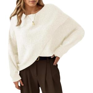 Saodimallsu Womens Oversized Batwing Sweaters Long Sleeve Crew Neck Poncho Slouchy Knit Asymmetrical Pullover Tops(White)