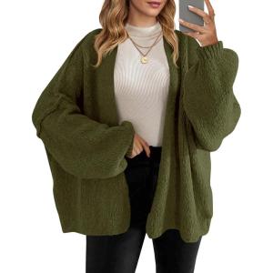 Saodimallsu Womens Oversized Cardigan Sweaters Open Front Chunky Knit Casual Long Lantern Sleeve Fall Sweater Coats(Army Green)