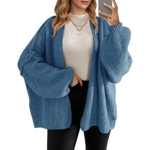 Saodimallsu Womens Oversized Cardigan Sweaters Open Front Chunky Knit Casual Long Lantern Sleeve Fall Sweater Coats(Blue)