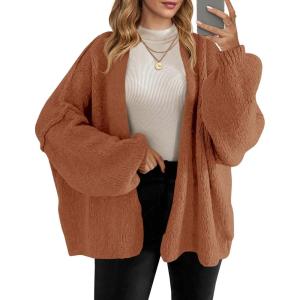 Saodimallsu Womens Oversized Cardigan Sweaters Open Front Chunky Knit Casual Long Lantern Sleeve Fall Sweater Coats(Brick Red)