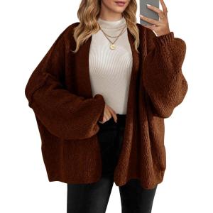 Saodimallsu Womens Oversized Cardigan Sweaters Open Front Chunky Knit Casual Long Lantern Sleeve Fall Sweater Coats(Brown)