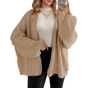 Saodimallsu Womens Oversized Cardigan Sweaters Open Front Chunky Knit Casual Long Lantern Sleeve Fall Sweater Coats(Camel)