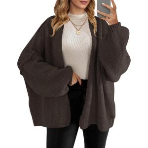 Saodimallsu Womens Oversized Cardigan Sweaters Open Front Chunky Knit Casual Long Lantern Sleeve Fall Sweater Coats(Coffee)