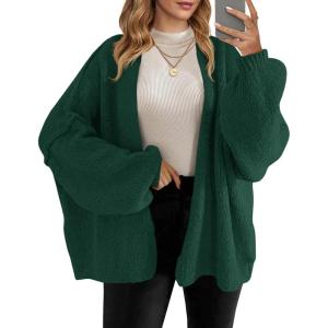 Saodimallsu Womens Oversized Cardigan Sweaters Open Front Chunky Knit Casual Long Lantern Sleeve Fall Sweater Coats(Dark Green)