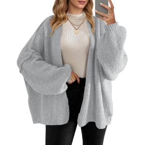 Saodimallsu Womens Oversized Cardigan Sweaters Open Front Chunky Knit Casual Long Lantern Sleeve Fall Sweater Coats(Gray)