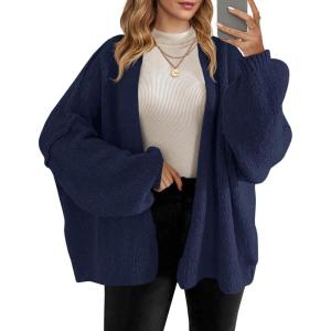 Saodimallsu Womens Oversized Cardigan Sweaters Open Front Chunky Knit Casual Long Lantern Sleeve Fall Sweater Coats(Navy)