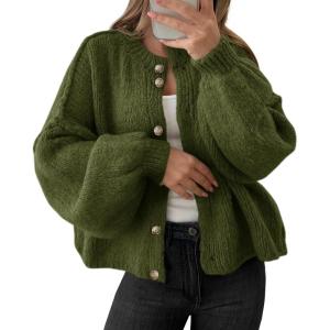 Saodimallsu Womens Oversized Cardigans Button Up Long Lantern Sleeve Chunky Knit Casual Soft Fall Sweater Coats(Army Green)