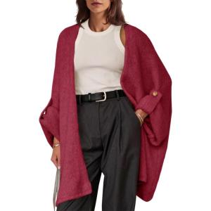 Saodimallsu Womens Oversized Long Cardigan Sweaters Casual Open Front Chunky Knit Slouchy Fall Trendy Sweater Coats(Burgundy)
