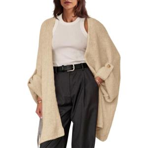 Saodimallsu Womens Oversized Long Cardigan Sweaters Casual Open Front Chunky Knit Slouchy Fall Trendy Sweater Coats(Khaki)