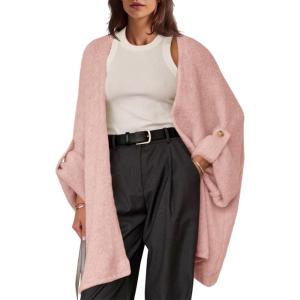 Saodimallsu Womens Oversized Long Cardigan Sweaters Casual Open Front Chunky Knit Slouchy Fall Trendy Sweater Coats(Pink)
