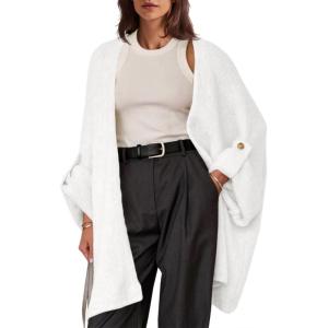 Saodimallsu Womens Oversized Long Cardigan Sweaters Casual Open Front Chunky Knit Slouchy Fall Trendy Sweater Coats(White)