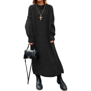 Saodimallsu Womens Oversized Sweater Dress Mock Neck Long Sleeve Casual Warm Chunky Knit Fall Winter Maxi Dresses(Black)