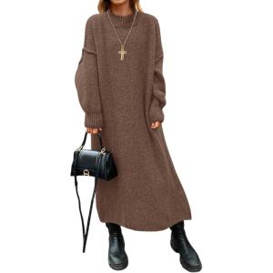 Saodimallsu Womens Oversized Sweater Dress Mock Neck Long Sleeve Casual Warm Chunky Knit Fall Winter Maxi Dresses(Coffee)