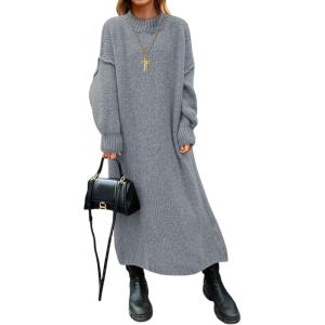 Saodimallsu Womens Oversized Sweater Dress Mock Neck Long Sleeve Casual Warm Chunky Knit Fall Winter Maxi Dresses(Grey)