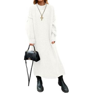 Saodimallsu Womens Oversized Sweater Dress Mock Neck Long Sleeve Casual Warm Chunky Knit Fall Winter Maxi Dresses(White)
