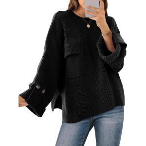 Saodimallsu Womens Oversized Sweaters Chunky Ribbed Knit Crew Neck Casual Long Sleeve Fall Winter Trendy Pullover Tops(Black)