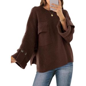Saodimallsu Womens Oversized Sweaters Chunky Ribbed Knit Crew Neck Casual Long Sleeve Fall Winter Trendy Pullover Tops(Coffee)