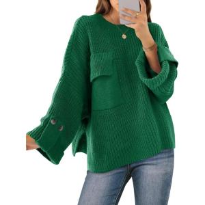Saodimallsu Womens Oversized Sweaters Chunky Ribbed Knit Crew Neck Casual Long Sleeve Fall Winter Trendy Pullover Tops(Green)