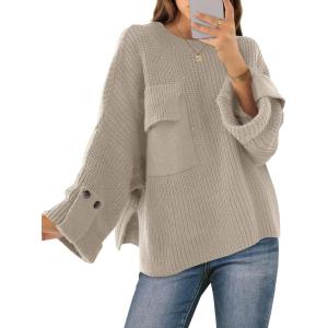 Saodimallsu Womens Oversized Sweaters Chunky Ribbed Knit Crew Neck Casual Long Sleeve Fall Winter Trendy Pullover Tops(Khaki)