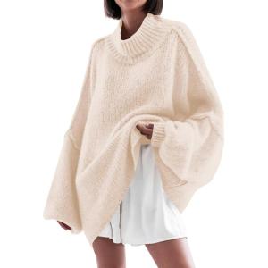 Saodimallsu Womens Oversized Sweaters Mock Neck Batwing Long Sleeve 2025 Fall Trendy Ribbed Knit Casual Tunic Sweater(Apricot)