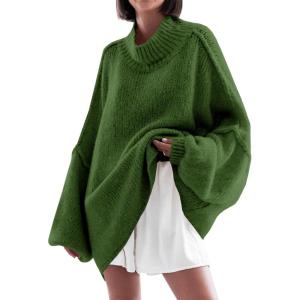 Saodimallsu Womens Oversized Sweaters Mock Neck Batwing Long Sleeve 2025 Fall Trendy Ribbed Knit Casual Tunic Sweater(Army Green)