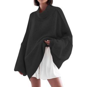 Saodimallsu Womens Oversized Sweaters Mock Neck Batwing Long Sleeve 2025 Fall Trendy Ribbed Knit Casual Tunic Sweater(Black)