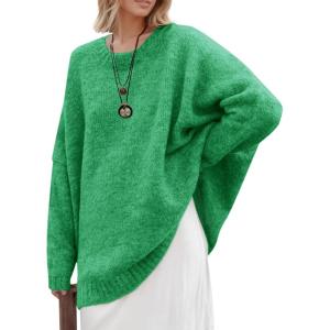 Saodimallsu Womens Oversized Tunic Sweaters Long Sleeve Crew Neck Chunky Knit Slouchy Casual Pullover Sweater Tops(Green)
