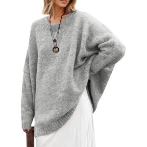 Saodimallsu Womens Oversized Tunic Sweaters Long Sleeve Crew Neck Chunky Knit Slouchy Casual Pullover Sweater Tops(Grey)