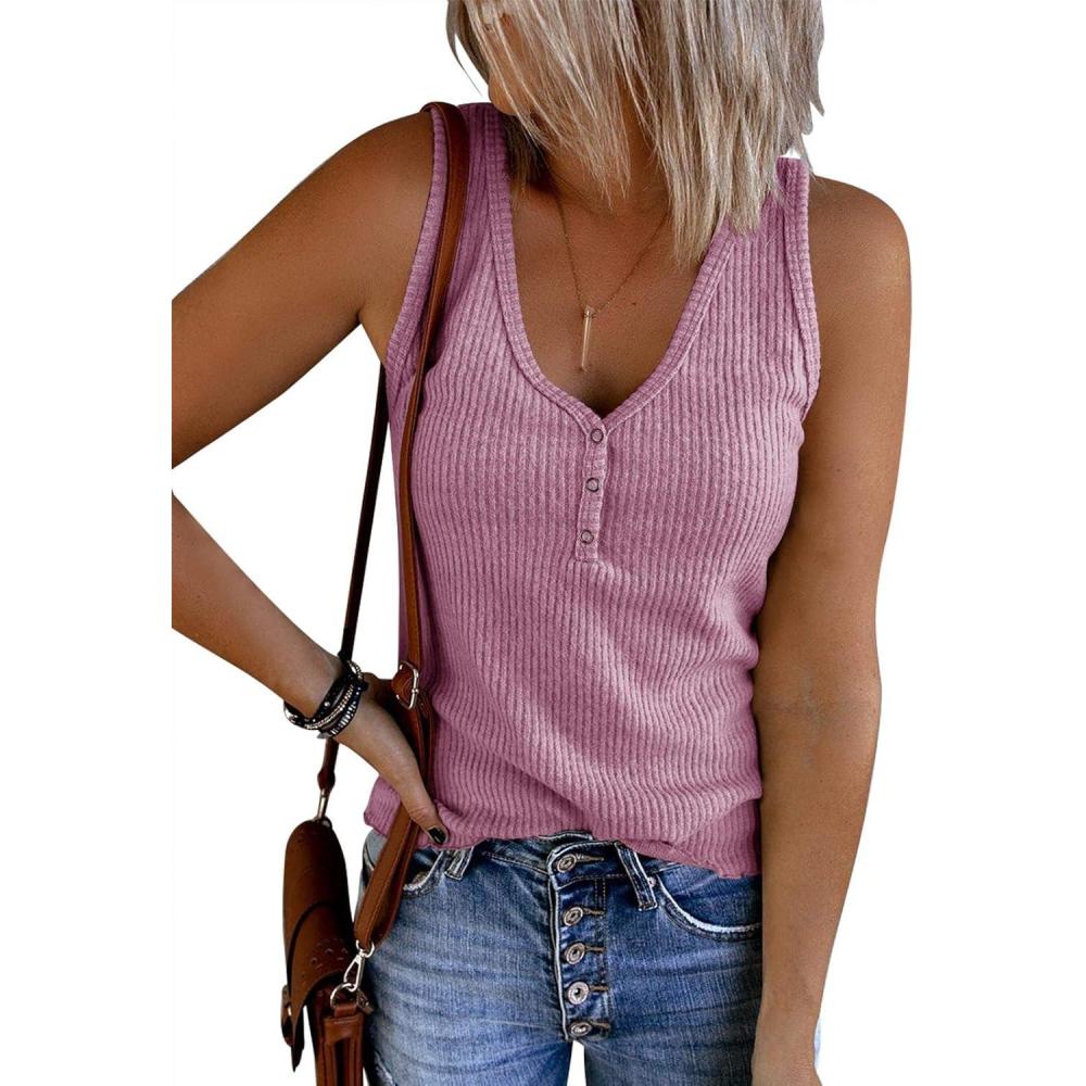 imageSaodimallsu Womens V Neck Tank Tops Summer Ribbed Sleeveless Henley Shirts Casual Loose Button Up Cami Knit TeesPurple