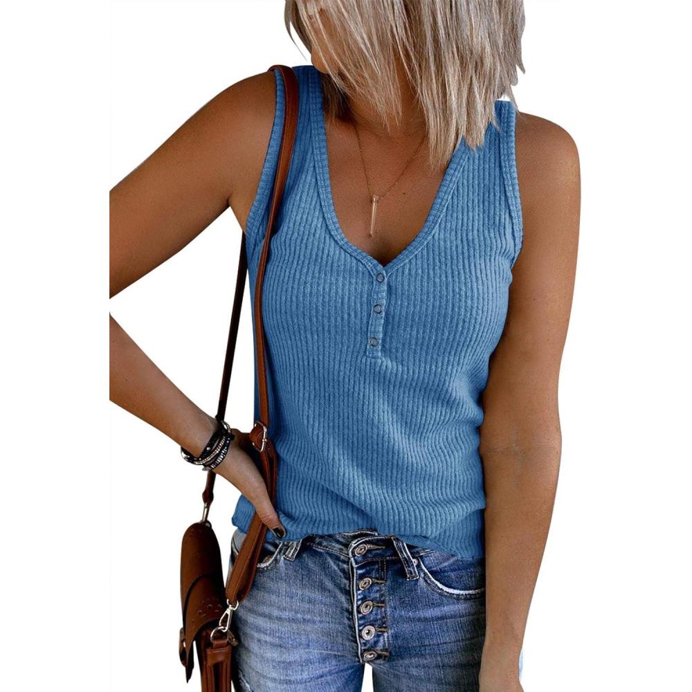 imageSaodimallsu Womens V Neck Tank Tops Summer Ribbed Sleeveless Henley Shirts Casual Loose Button Up Cami Knit TeesRoyal Blue