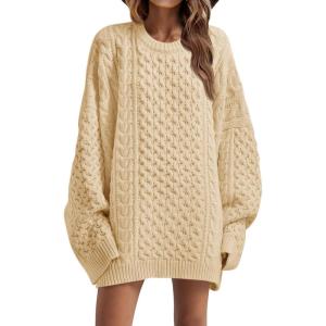 Saodimallsu Womens Oversized Sweaters Chunky Cable Knit Crewneck Long Sleeve Loose Tunic Sweater Tops(Apricot)