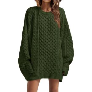 Saodimallsu Womens Oversized Sweaters Chunky Cable Knit Crewneck Long Sleeve Loose Tunic Sweater Tops(Army Green)