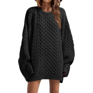 Saodimallsu Womens Oversized Sweaters Chunky Cable Knit Crewneck Long Sleeve Loose Tunic Sweater Tops(Black)