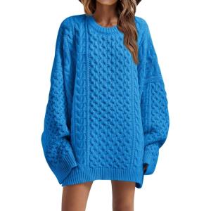 Saodimallsu Womens Oversized Sweaters Chunky Cable Knit Crewneck Long Sleeve Loose Tunic Sweater Tops(Blue)