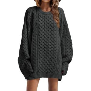 Saodimallsu Womens Oversized Sweaters Chunky Cable Knit Crewneck Long Sleeve Loose Tunic Sweater Tops(Dark Gray)