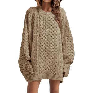 Saodimallsu Womens Oversized Sweaters Chunky Cable Knit Crewneck Long Sleeve Loose Tunic Sweater Tops(Light Coffee)