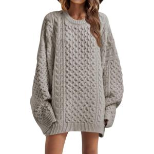 Saodimallsu Womens Oversized Sweaters Chunky Cable Knit Crewneck Long Sleeve Loose Tunic Sweater Tops(Light Gray)