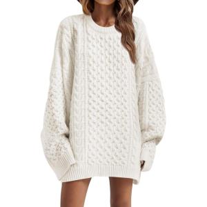 Saodimallsu Womens Oversized Sweaters Chunky Cable Knit Crewneck Long Sleeve Loose Tunic Sweater Tops(White)