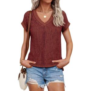 Saodimallsu Womens V Neck Short Sleeve Sweater Summer Lightweight Cap Sleeve Casual Loose Knit Pullover Tank Tops(Orange)