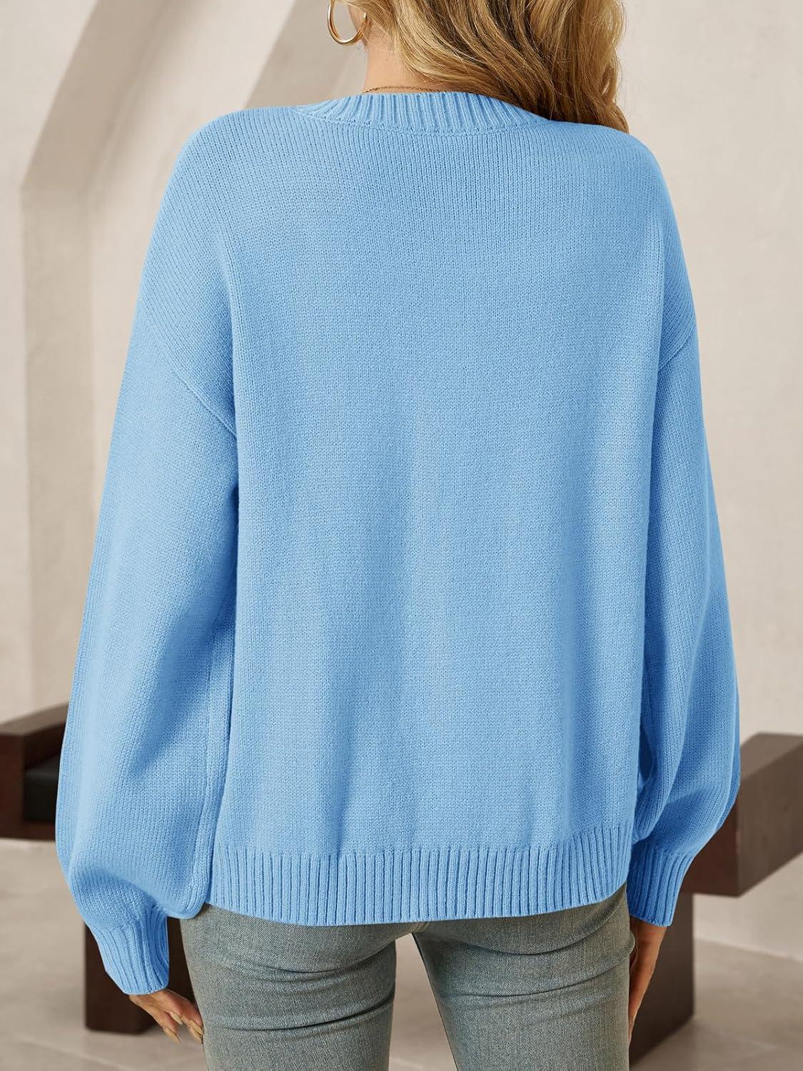 imageSaodimallsu Womens Long Sleeve Button Down Cardigan Sweaters Crew Neck Open Front Knit Casual Loose Fit Fall Sweater CoatLight Blue