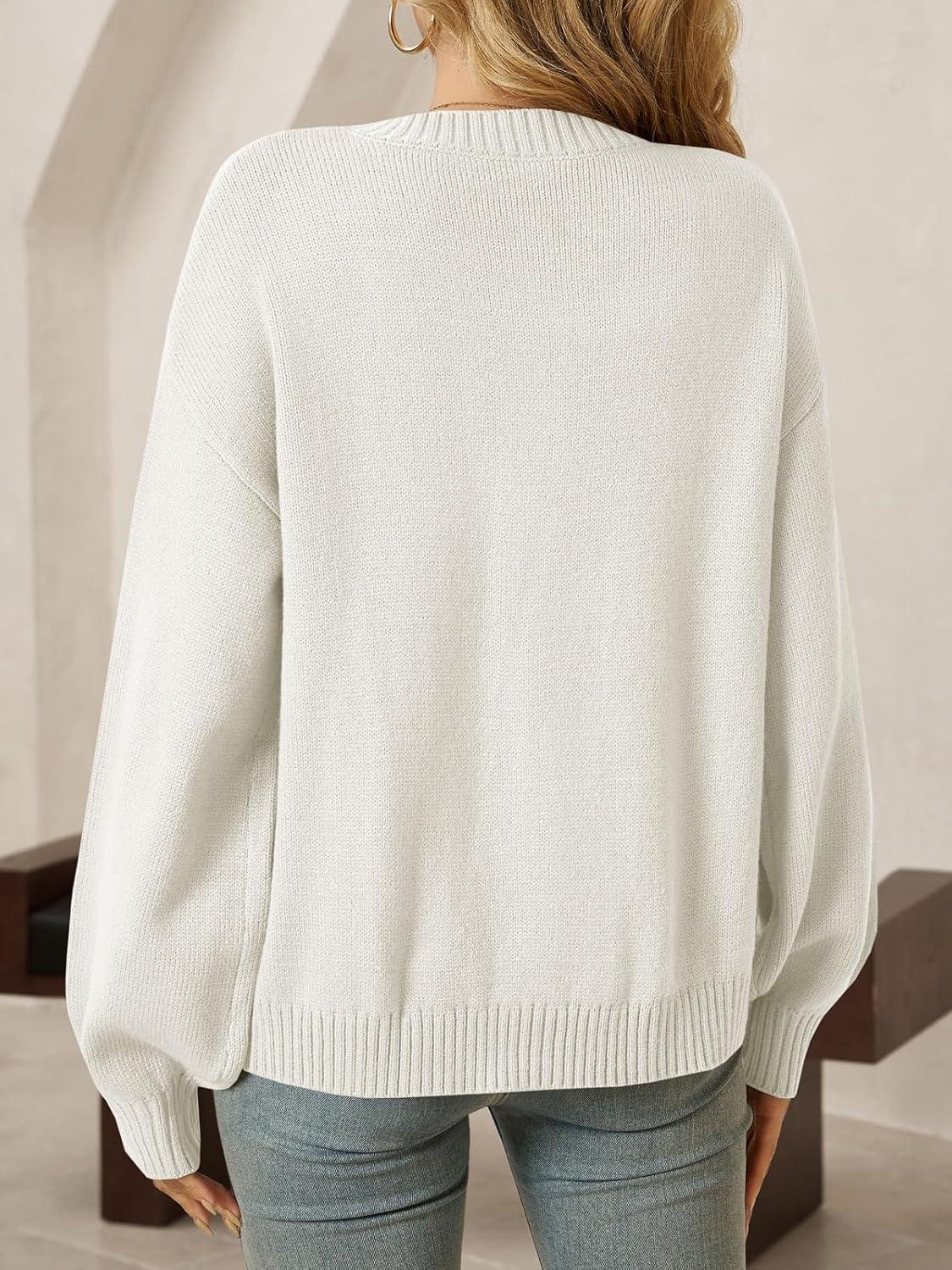 imageSaodimallsu Womens Long Sleeve Button Down Cardigan Sweaters Crew Neck Open Front Knit Casual Loose Fit Fall Sweater CoatWhite