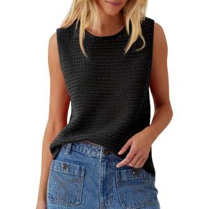 Saodimallsu Womens Crochet Tank Tops Summer Sleeveless Crew Neck Basic Mesh Knit Loose Pullover Sweater Vest(Black)