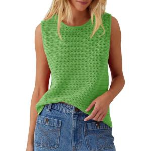 Saodimallsu Womens Crochet Tank Tops Summer Sleeveless Crew Neck Basic Mesh Knit Loose Pullover Sweater Vest(Green)